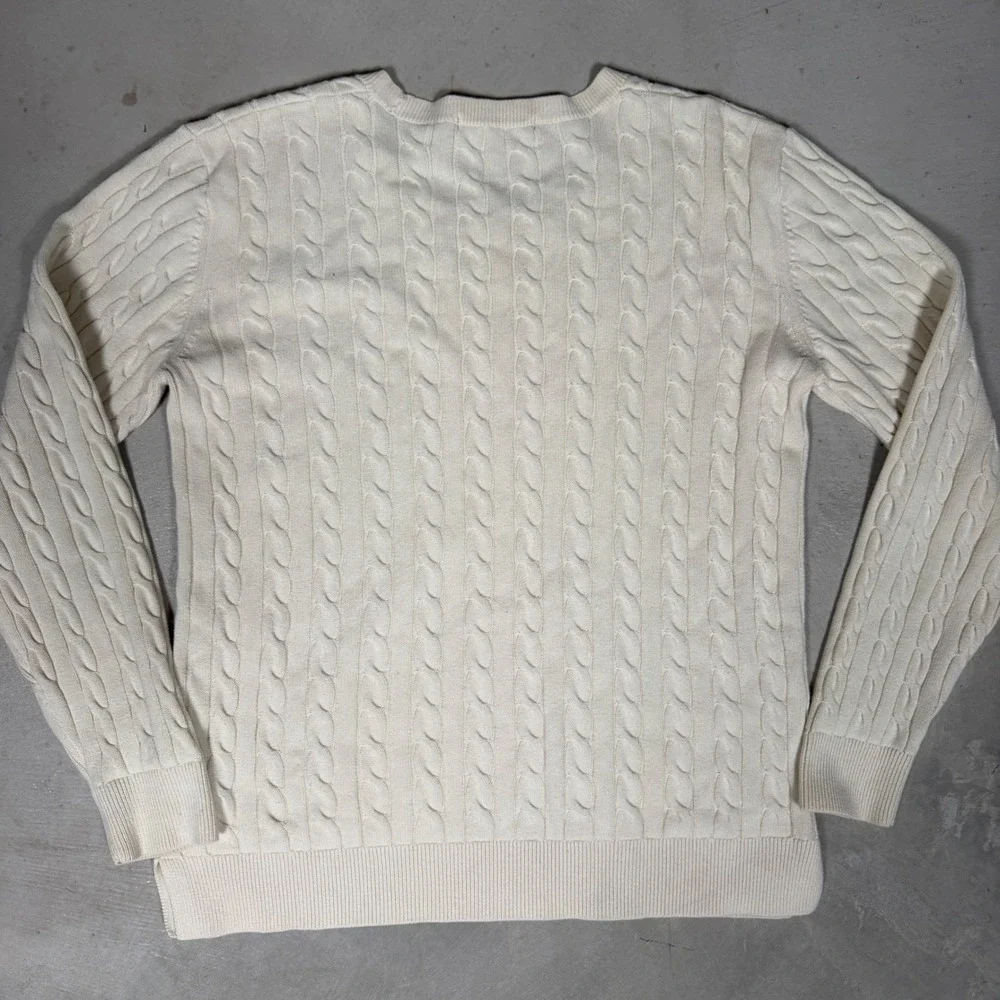 Lacoste Mens Cable Knit‎ Cotton Sweater Cream White Crew Neck Size 40